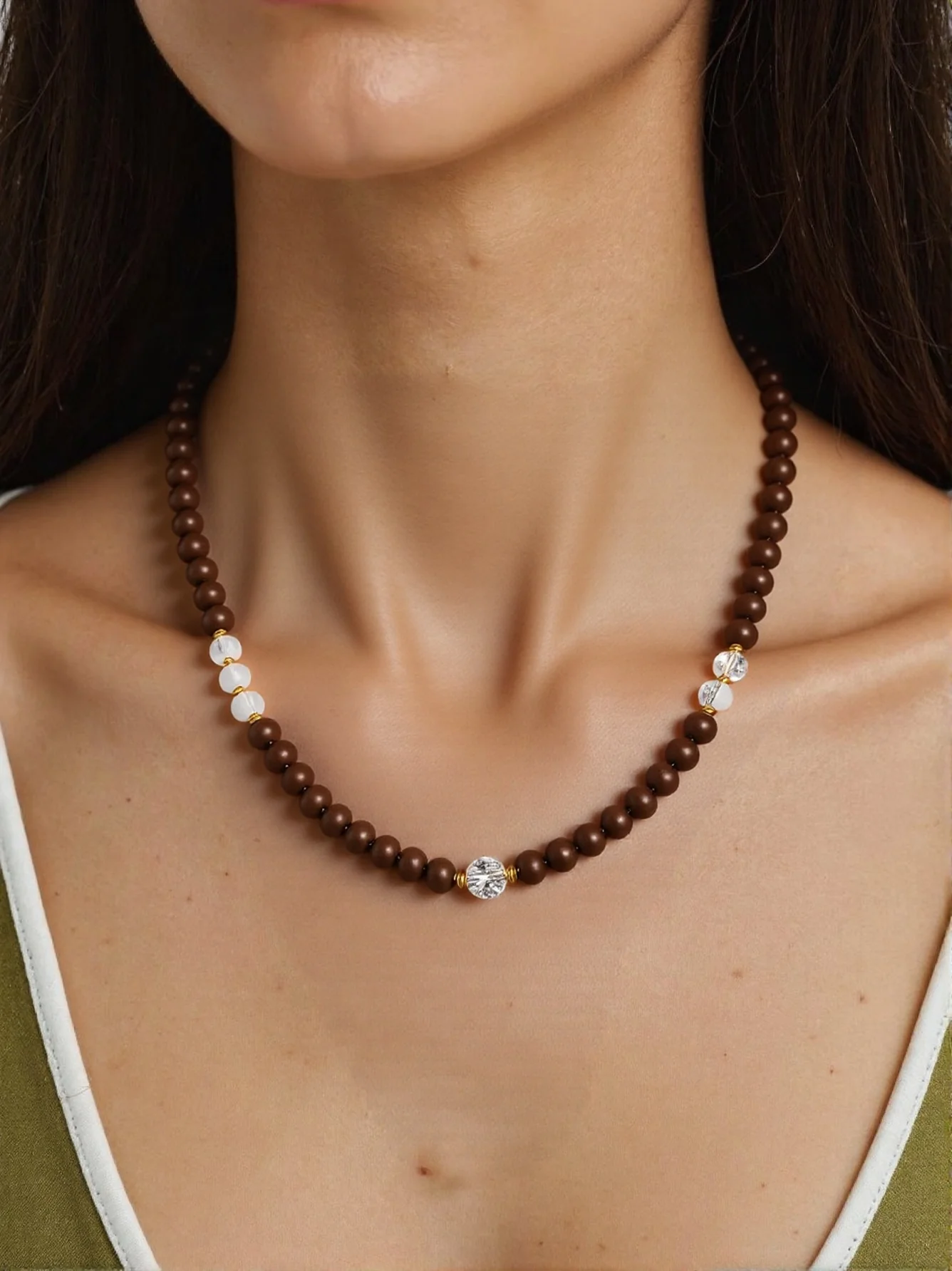 Ethereal Snowy Lotus Incense Beads Necklace