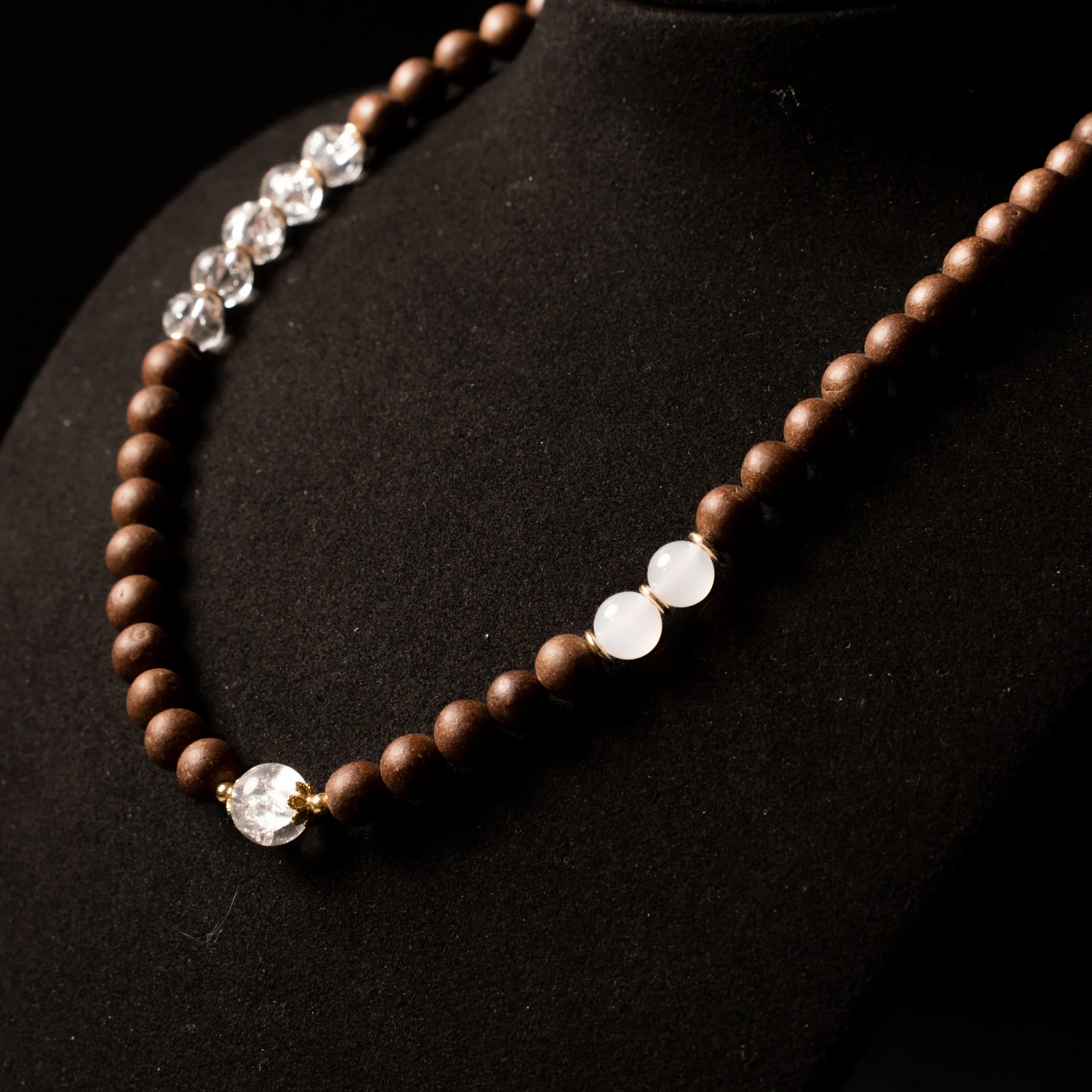 Ethereal Snowy Lotus Incense Beads Necklace - Image 4